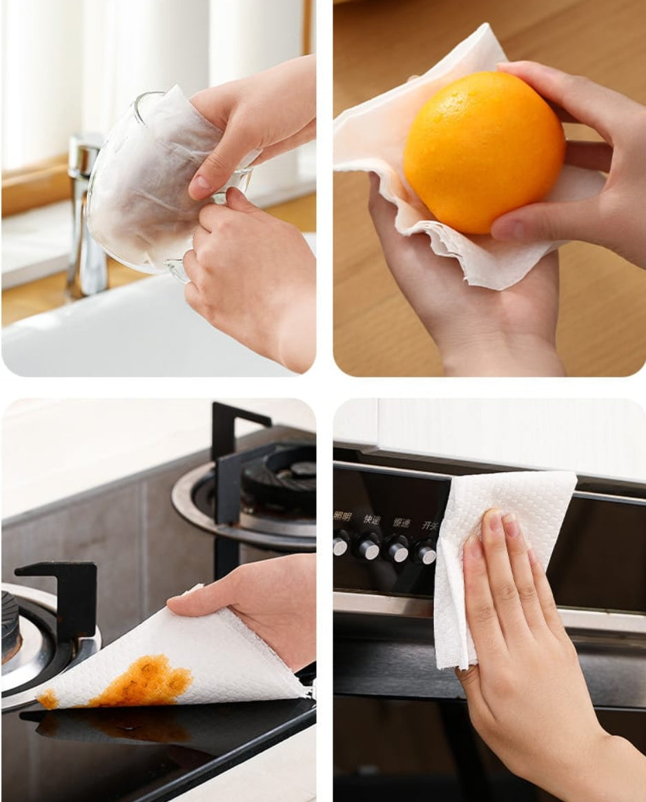 Fasola White Towel Roll Disposable Cloth Rag for Kitchen Kitchen Paper Towel Roll 50 Sheets 25.5 X 25cm X2Pack