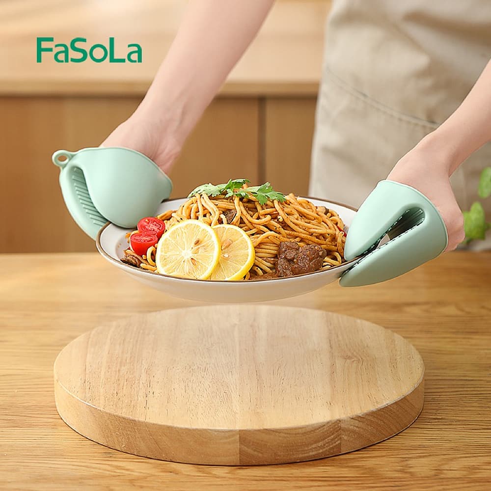 Fasola Heat Resistant Silicone Oven Gloves Silicone Potholders for Kitchen Beige X2Pack