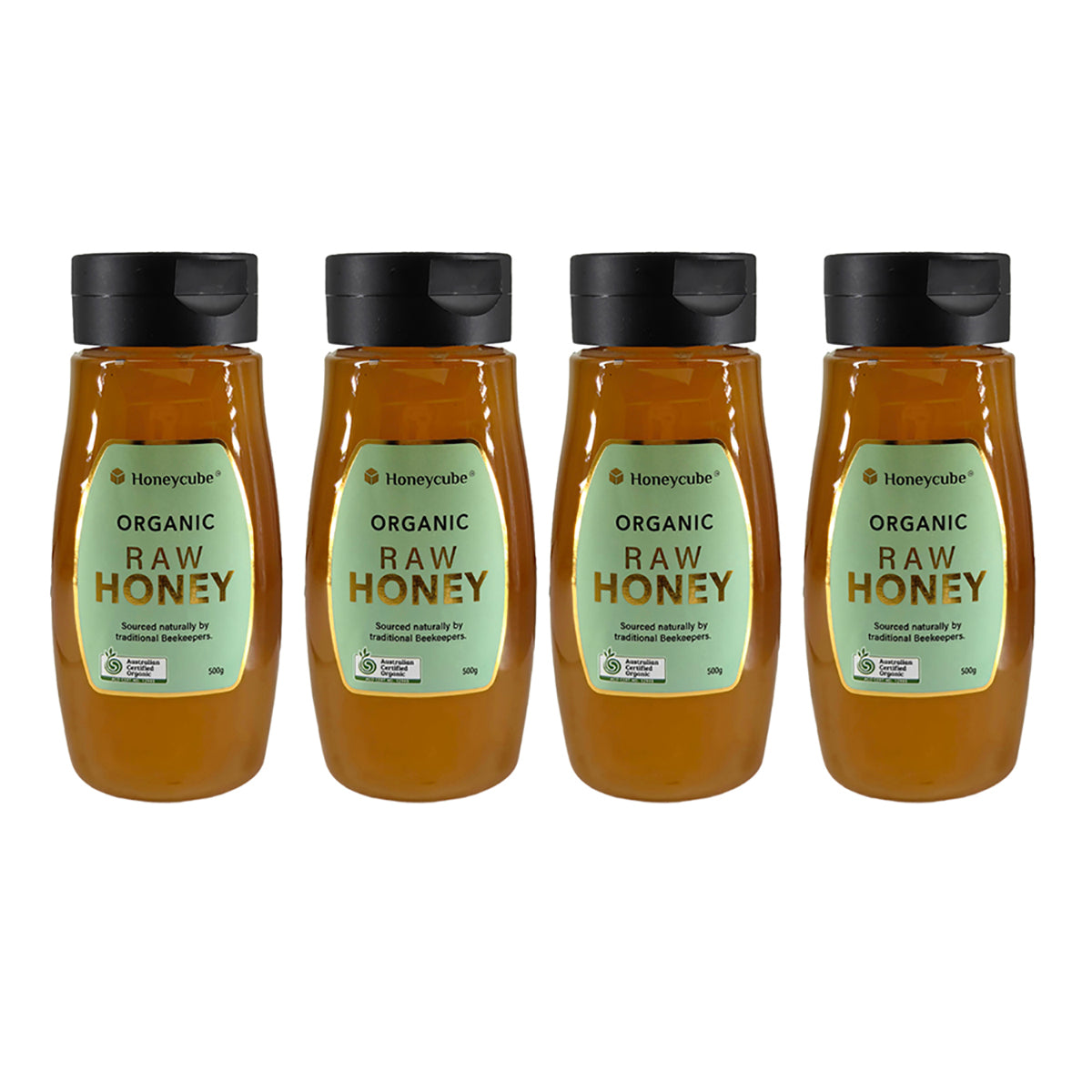 Honeycube-Organic-Raw-Honey-Squeeze-Bottle-Green-500g-X4Pack-1