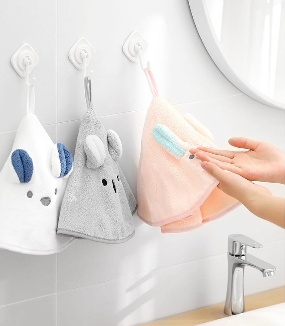 Fasola Hanging Coral Velvet Hand Dry Towels for Kitchen with Hanging Loop Rabbit Pattern Diameter 45cmX2Pack