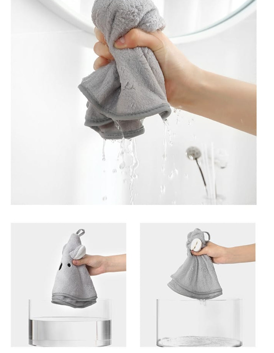 Fasola Hanging Coral Velvet Hand Dry Towels for Kitchen with Hanging Loop Rabbit Pattern Diameter 45cmX2Pack