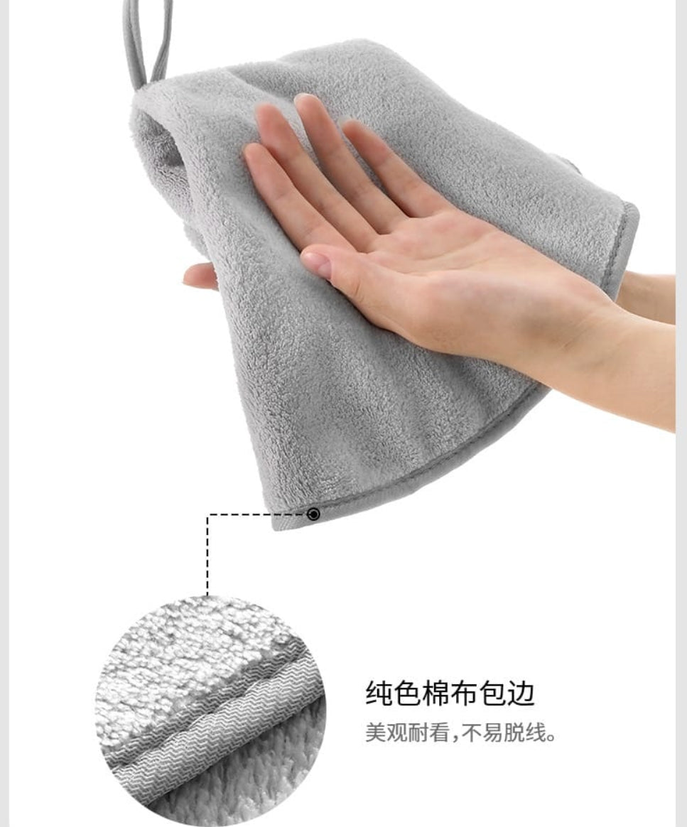 Fasola Hanging Coral Velvet Hand Dry Towels for Kitchen with Hanging Loop Rabbit Pattern Diameter 45cmX2Pack