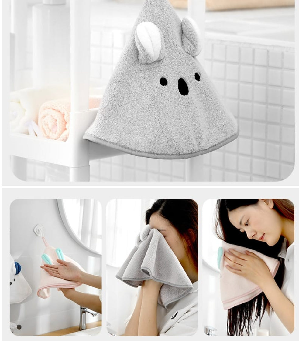 Fasola Hanging Coral Velvet Hand Dry Towels for Kitchen with Hanging Loop Rabbit Pattern Diameter 45cmX2Pack