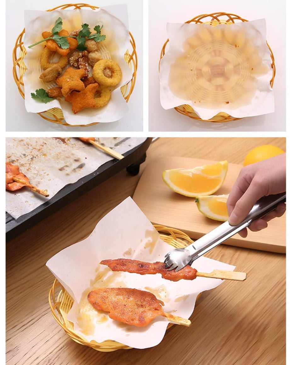 Fasola Oil Absorbing Paper for Kitchen Round Soup Fried Film Food Blotting Paper 21.8*19.7cm 50pcs X4Pack