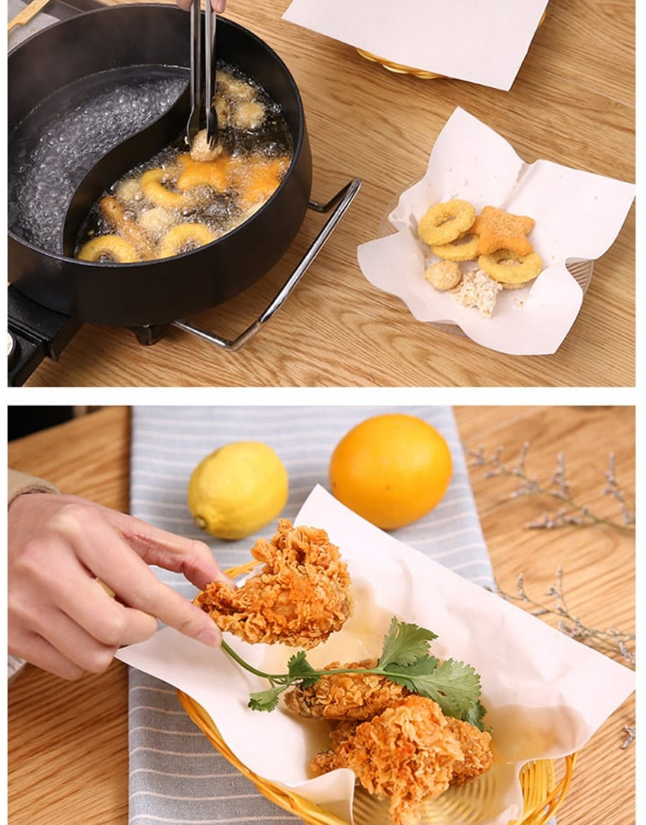 Fasola Oil Absorbing Paper for Kitchen Round Soup Fried Film Food Blotting Paper 21.8*19.7cm 50pcs X4Pack
