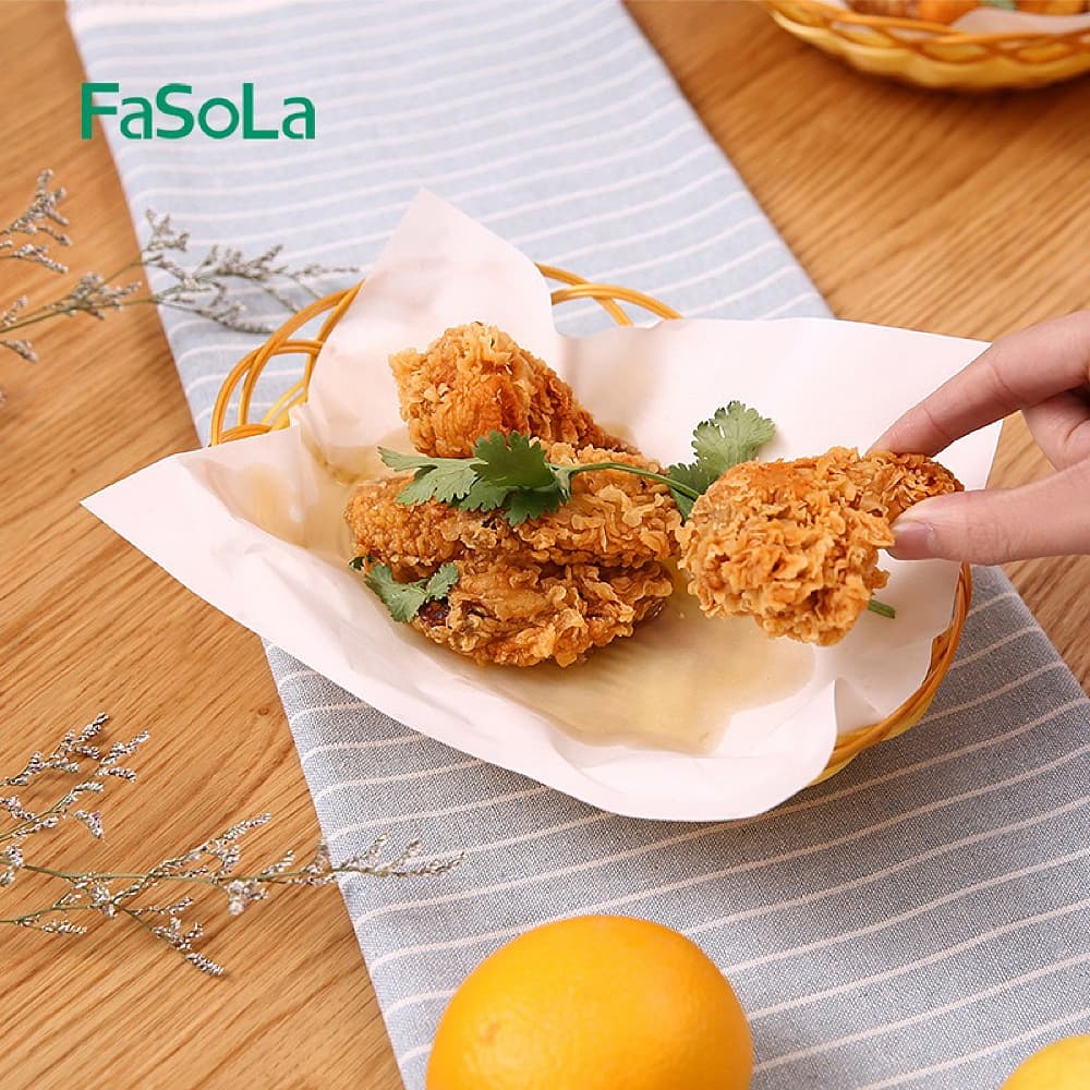 Fasola Oil Absorbing Paper for Kitchen Round Soup Fried Film Food Blotting Paper 21.8*19.7cm 50pcs X4Pack