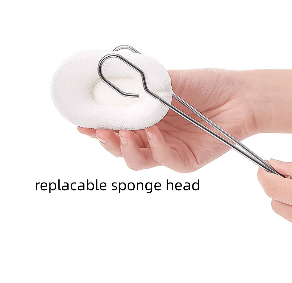 Fasola White Stainless Steel Long Handle Cup Bottle Cleaner Brush with Sponge 34.5 X 5.5 cm X2Pack