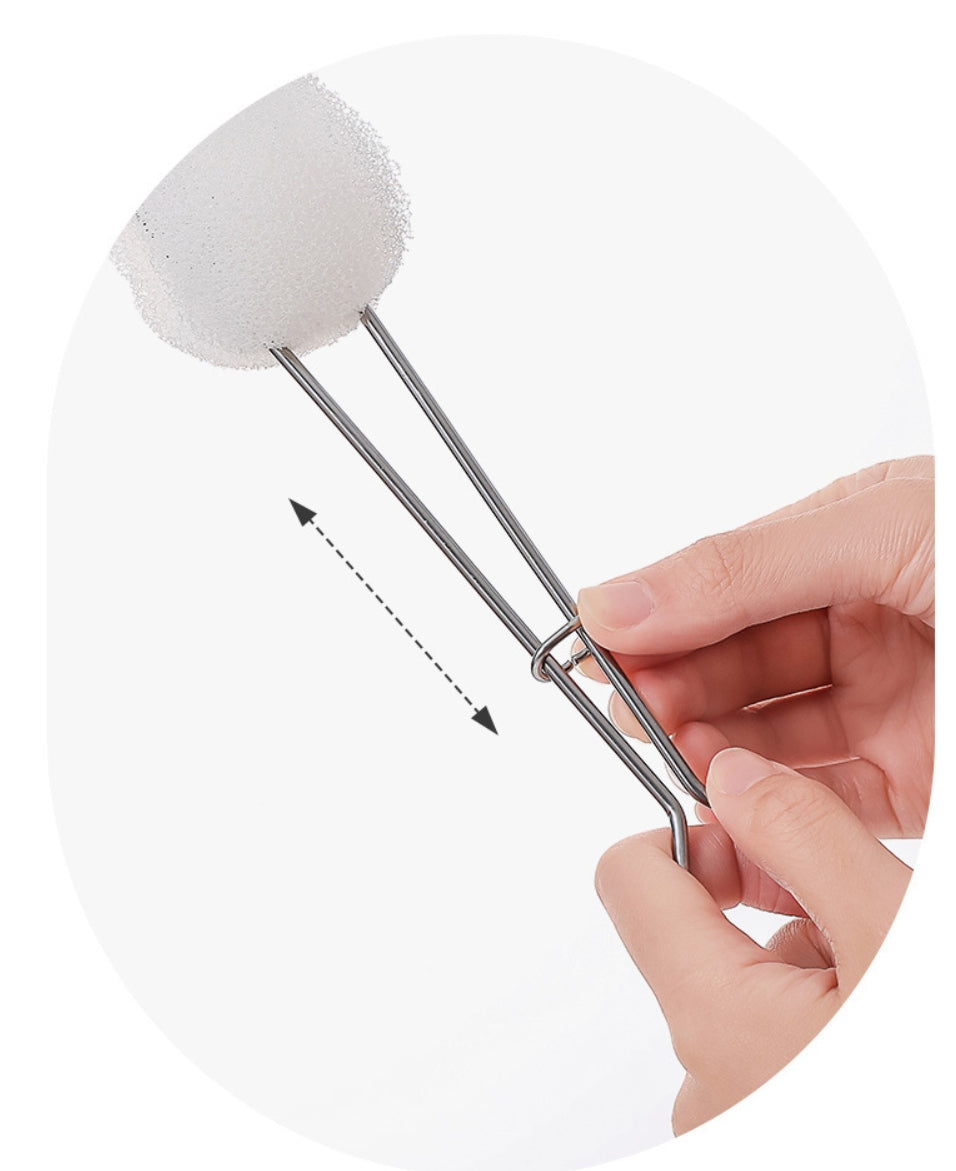 Fasola White Stainless Steel Long Handle Cup Bottle Cleaner Brush with Sponge 34.5 X 5.5 cm X2Pack