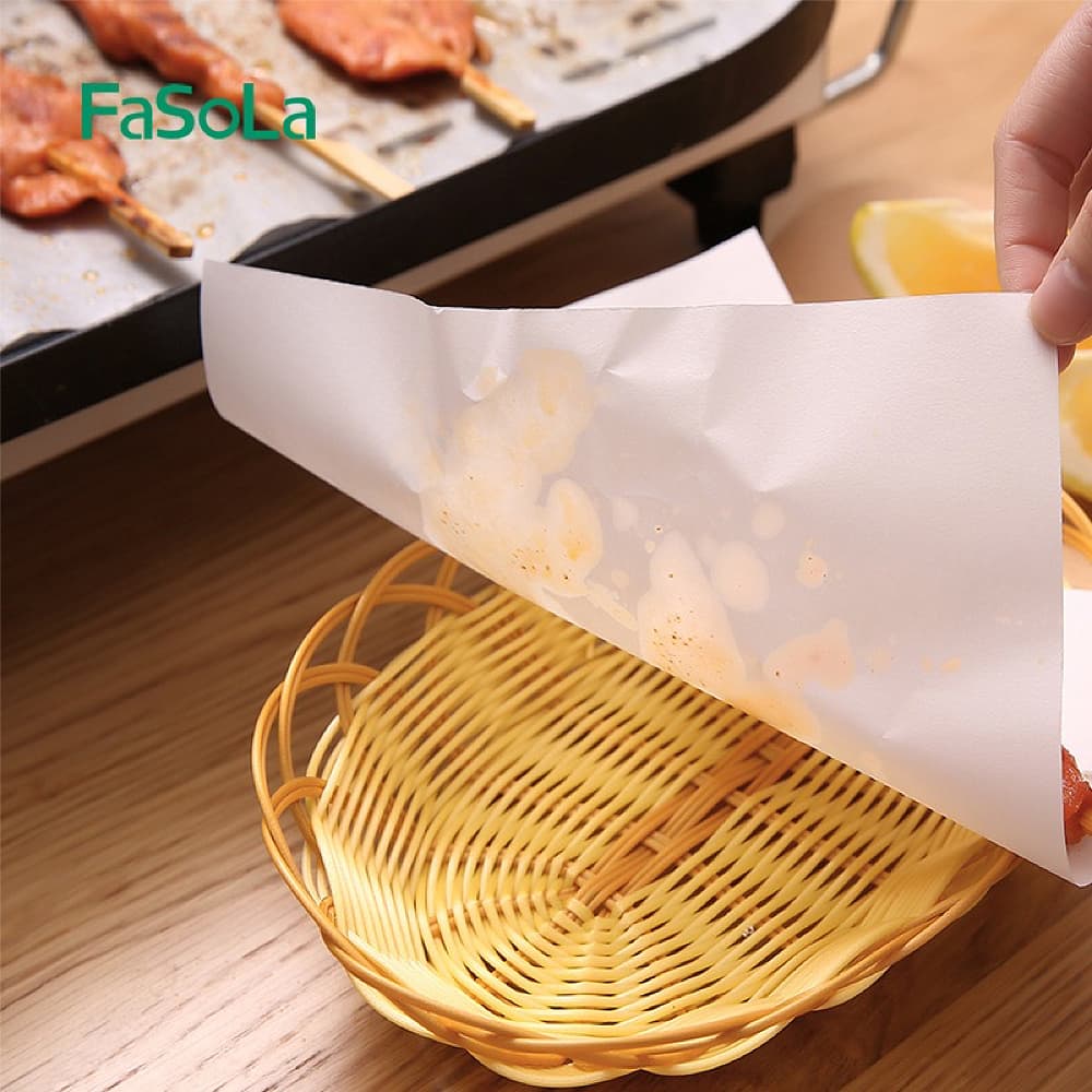 Fasola Oil Absorbing Paper for Kitchen Round Soup Fried Film Food Blotting Paper 21.8*19.7cm 50pcs X4Pack