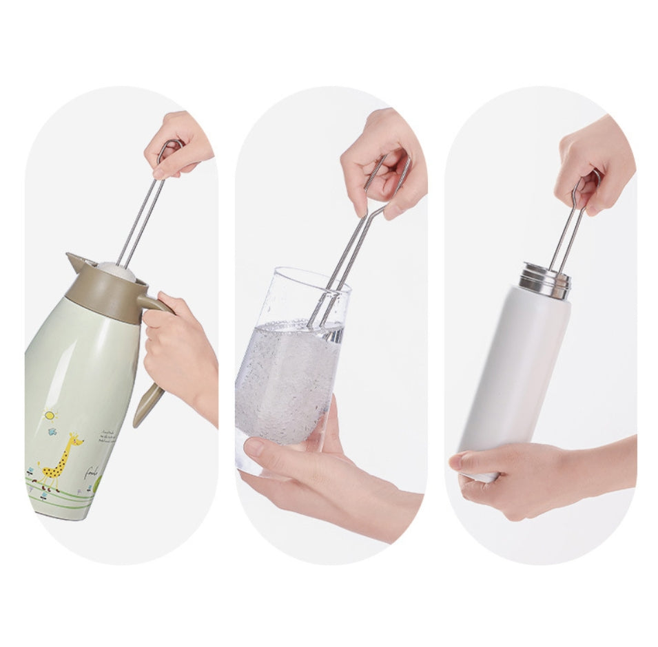 Fasola White Stainless Steel Long Handle Cup Bottle Cleaner Brush with Sponge 34.5 X 5.5 cm X2Pack