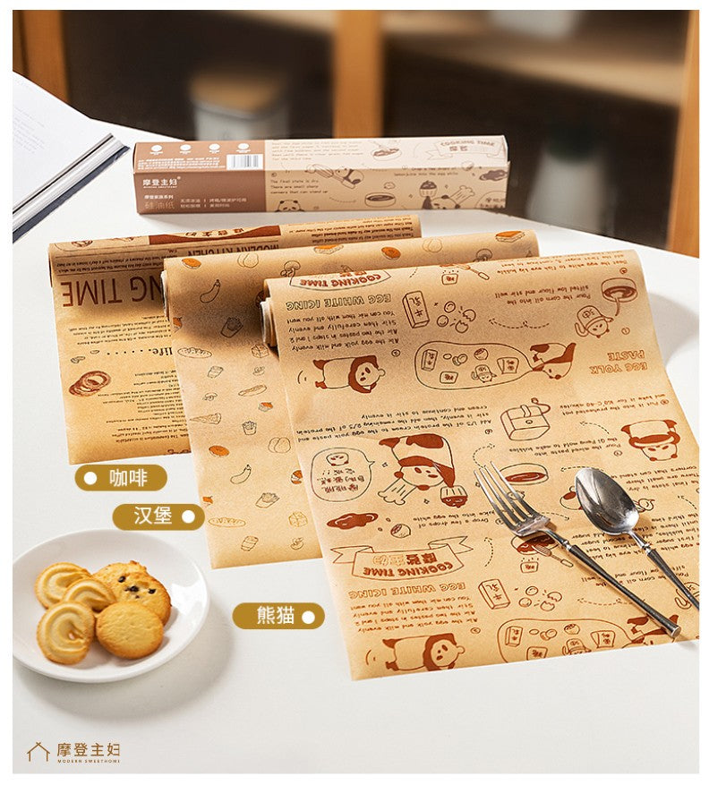 MDZF Panda Food Grade Heavy Duty Silicone Oil Paper Baking Paper Oil Absorbing Papers 30x800cm X2Pack