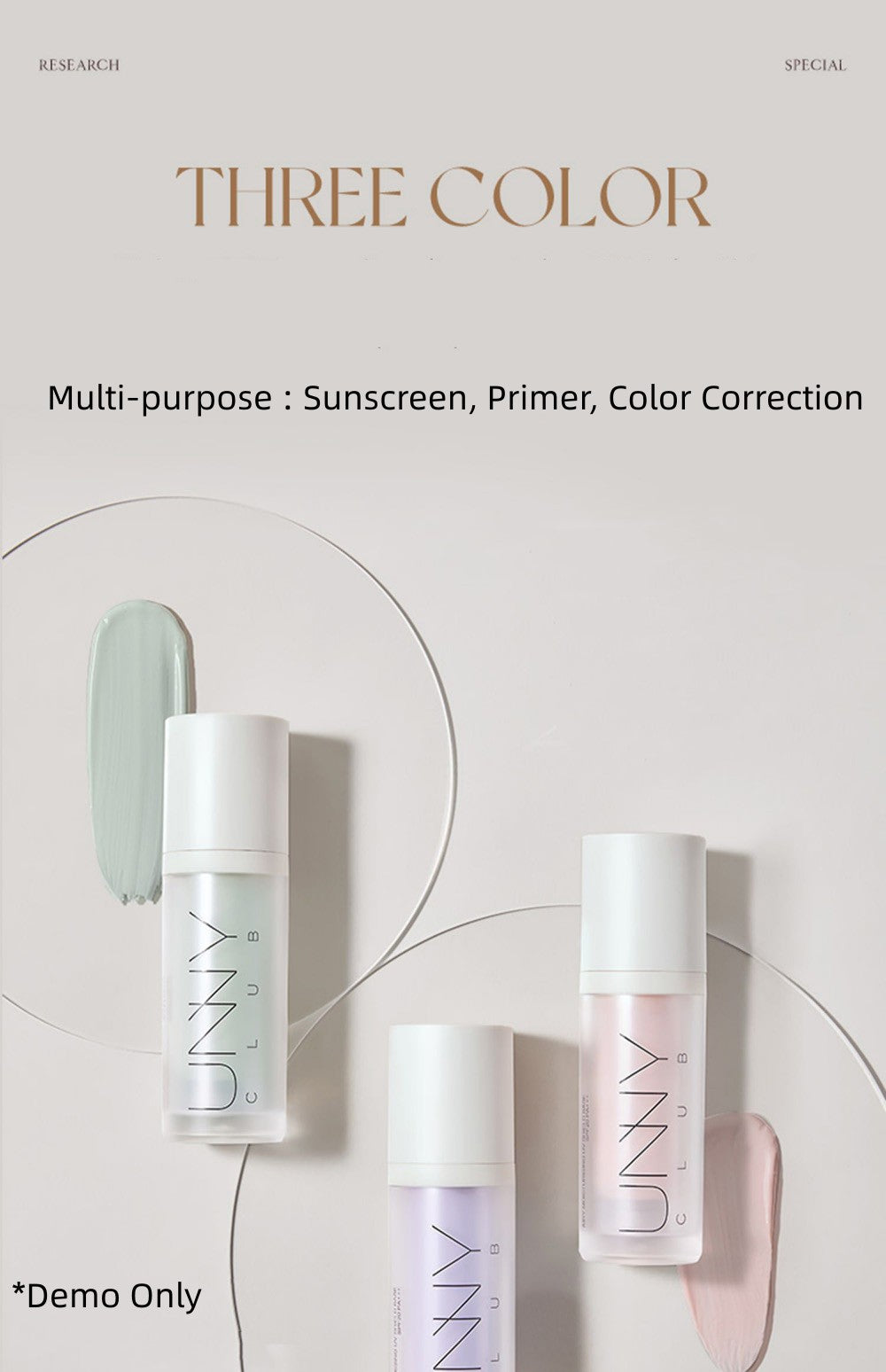 Unny Purple Light and Moisturizing Sunscreen One Step Color Corrector Isolation Primer Cream SPF20 PA+++ No.01 30g X4pack