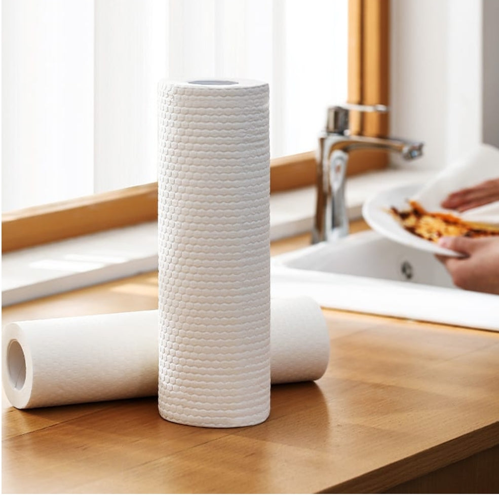 Fasola White Towel Roll Disposable Cloth Rag for Kitchen Kitchen Paper Towel Roll 25.5 X 25cm X4Pack