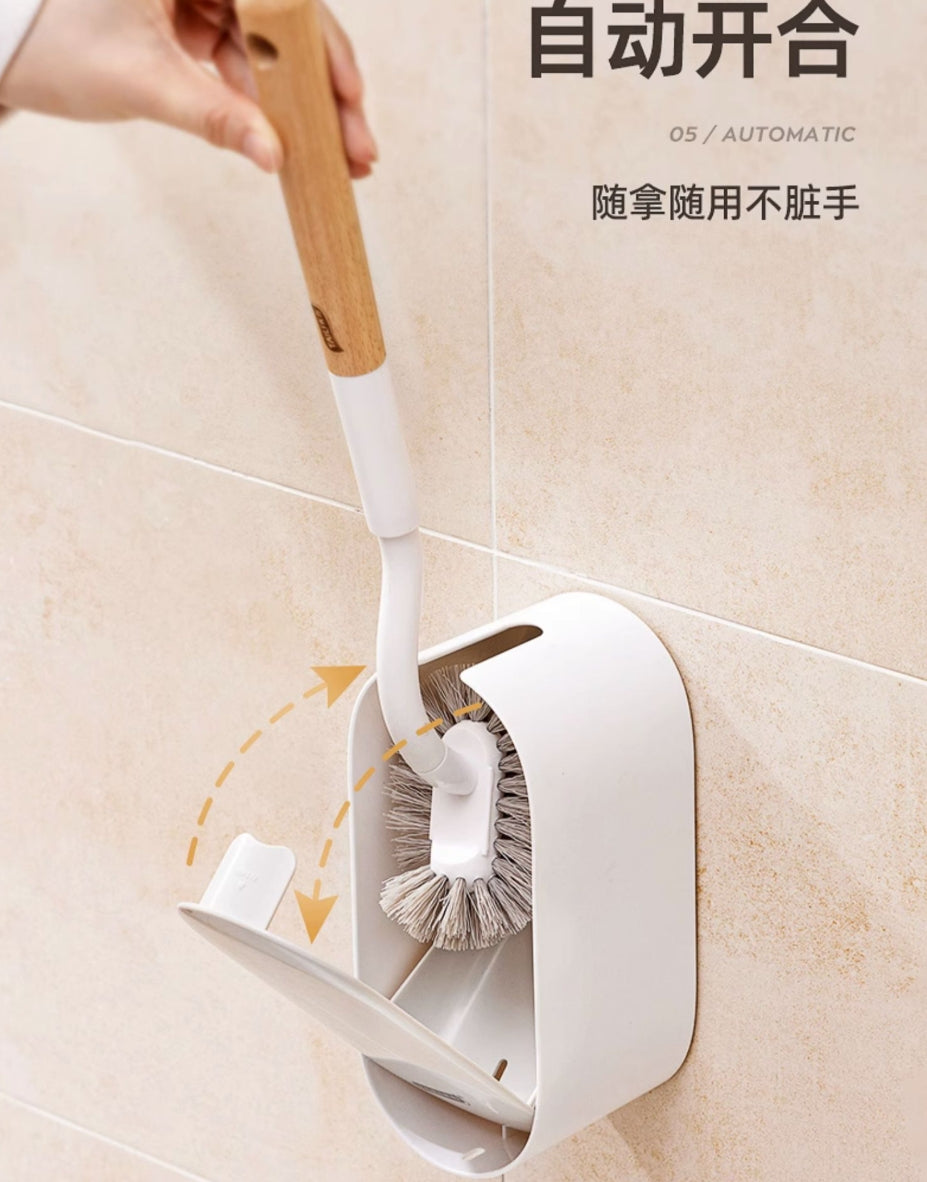 Taili Wall-Mounted No Drilling Bathroom Deep Cleaning Toilet Bowl Brush Holder Set X2Pack