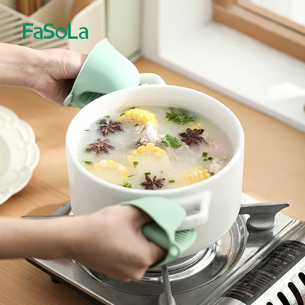 Fasola Heat Resistant Silicone Oven Gloves Silicone Potholders for Kitchen Beige X2Pack