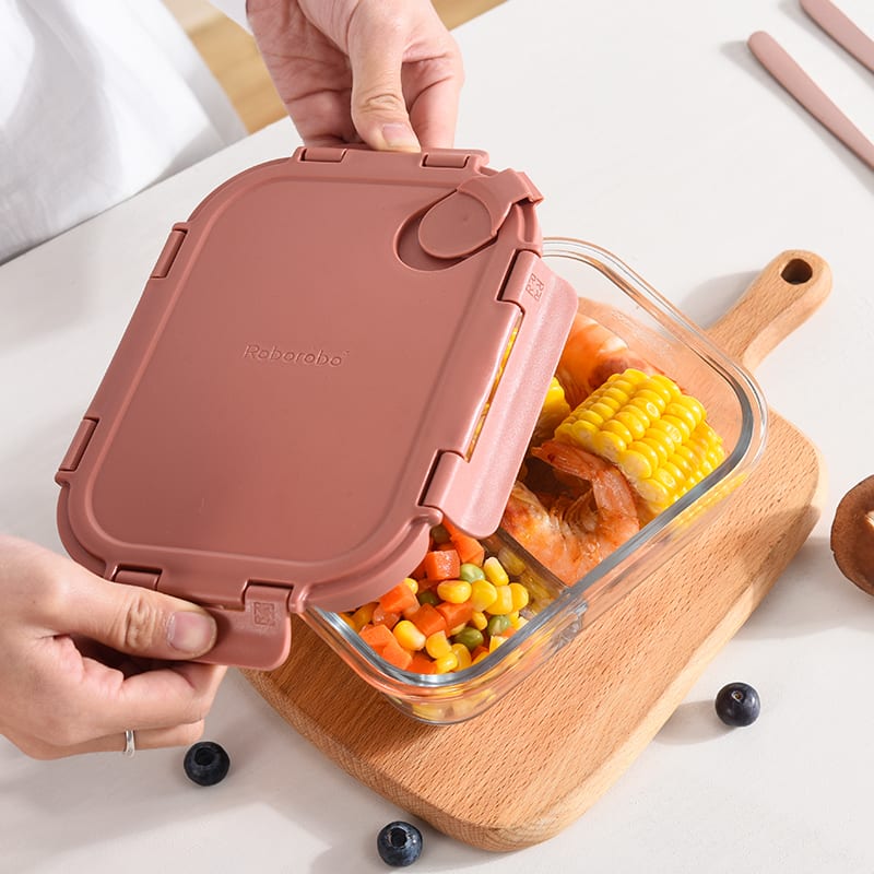 Robo Clark partitioned heat-resistant glass storage box Two compartments Sweden green, 620ml.