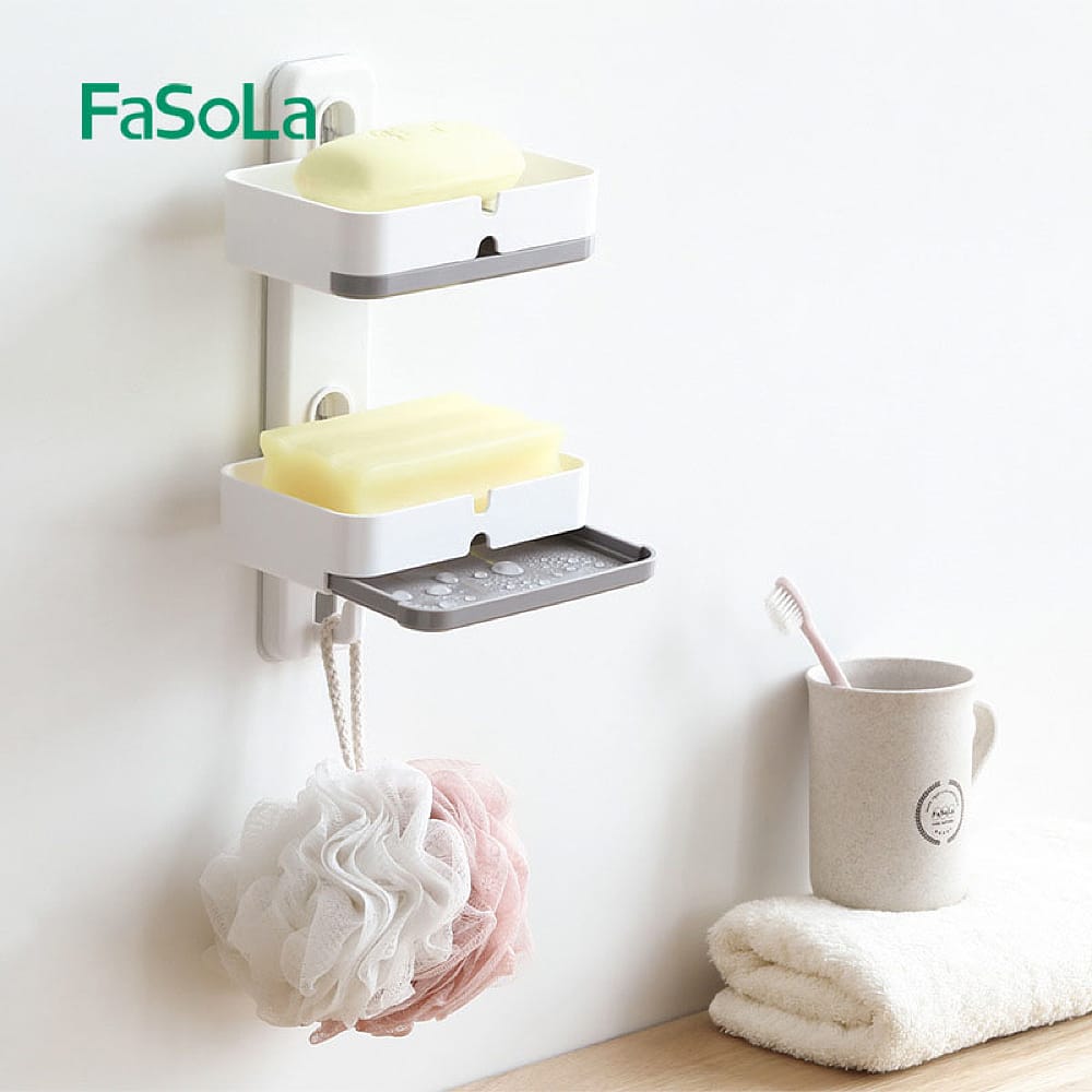 Fasola 5kg Load Capacity Bathroom Suction No Drilled  Cup Wall-Mounted Double Layer Soap Box 4Pack