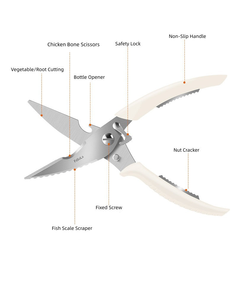 Fasola White Heavy Duty Shears Stainless Steel Chicken Bone Scissors 2Pack