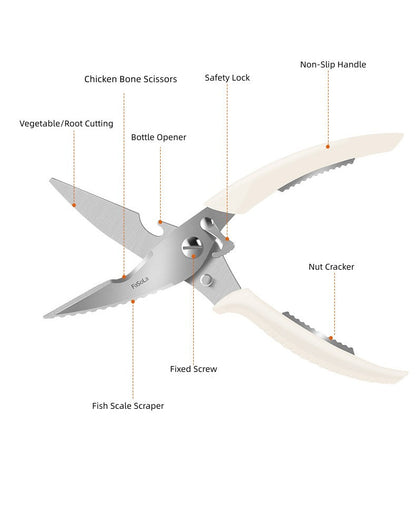 Fasola White Heavy Duty Shears Stainless Steel Chicken Bone Scissors 2Pack
