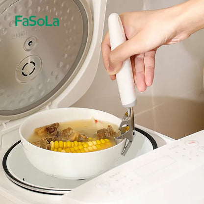 Fasola Stainless Steel Anti-Scalding Dish Plate Gripper Clips Tongs Clamp Holder for Moving Hot Plate 19.2X4cm  4Pack