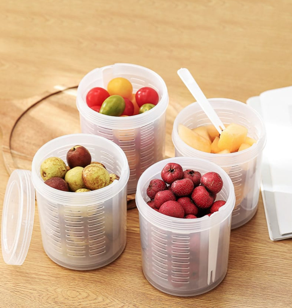 Fasola Fruit & Veggie Snack Pot Airtight Fruit Storage Containers Salad Storage Cup 800ml 4Pack