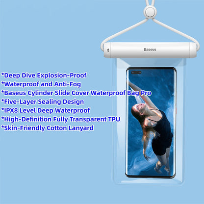 Baseus Cylinder Slide-Cover Phone Case Waterproof Bag for Travel Swimming White X2Pack