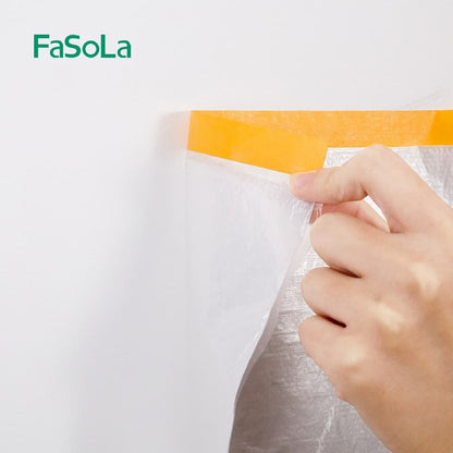 Fasola Disposable Clear Plastic Dustproof Film Pre-Taped Masking Film Plastic Sheeting Cover Roll for Appliance and Furniture Transparent 2*20mX2Pack