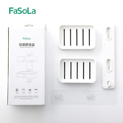 Fasola 5kg Load Capacity Bathroom Suction Cup No Drilled Wall-Mounted Double Layer Soap Box 2Pack