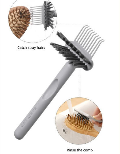 Fasola 2-in-1 Hair Brush Cleaning Tool Comb Cleaning Brush Hair brush Cleaner Comb Hair Brush Remover Rake Gray X2Pack