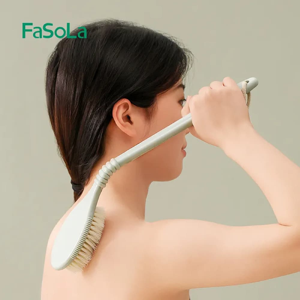 Fasola household long handle cleaning shower brush soft dense bristles foldable white 39*7.3*3cmX2Pack