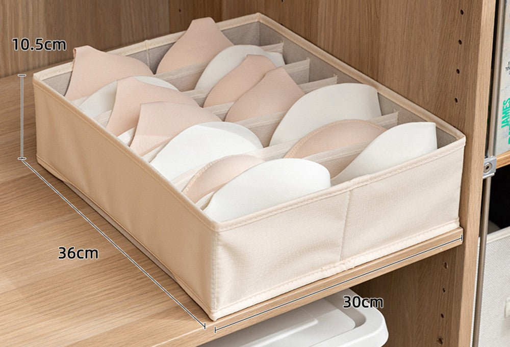 Taili 7-Compartment Fabric Bra Underwear Organizer Drawer Dividers Closet Organizer Beige X3Pack