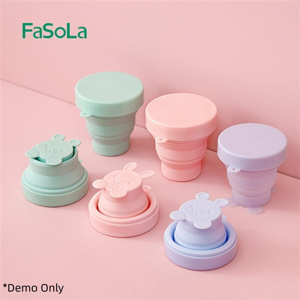 Fasola Pink Rabbit Design Portable Foldable Silicone Collapsible Camping Cup for Travel 170ml X 4Pack