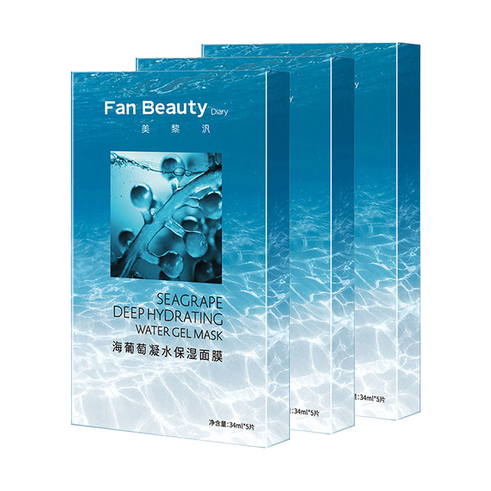 FanBeauty Sea Grape Hydrating Moisturizing Mask 5 Pieces per Box X3Pack