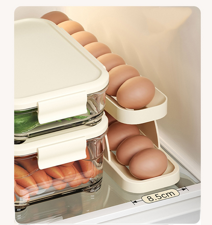 Fasola Slide Egg Storage Box Space-Saving Egg Dispenser Holder Fridge Egg Rack Off-White X2Pack