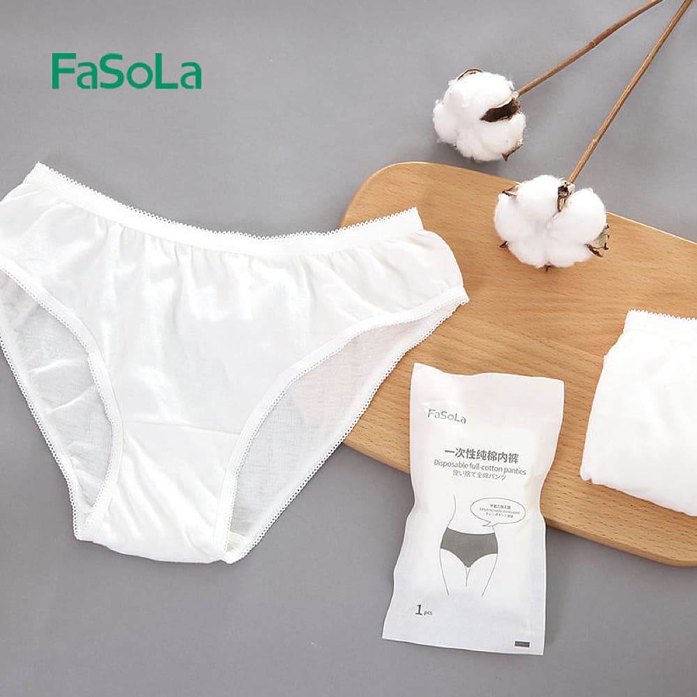 Fasola Medium Size Travel Disposable Pure Cotton Underwear for Women White 5Pieces X2Pack