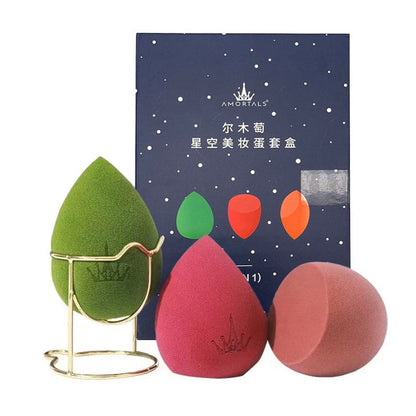 Amortals Starry Beauty Blender Set Makeup Powder Sponge Set 3 Sponges with Stand 4Pack