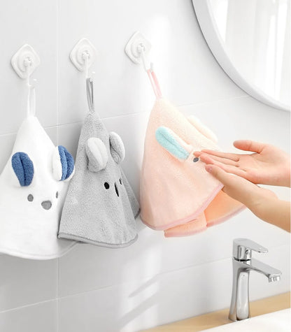 Fasola Hanging Coral Velvet Hand Dry Towels for Kitchen with Hanging Loop Rabbit Pattern Diameter 45cmX2Pack