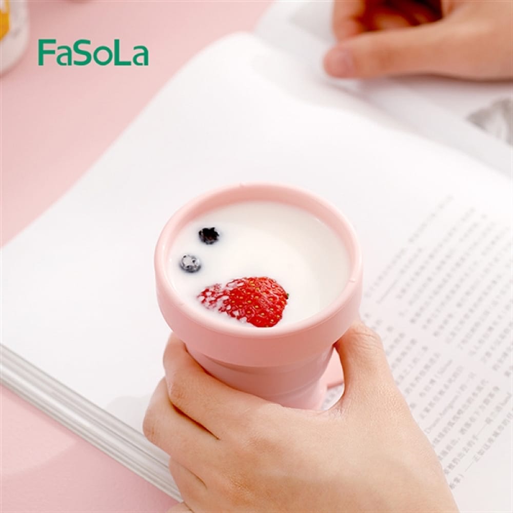 Fasola Pink Rabbit Design Portable Foldable Silicone Collapsible Camping Cup 170ml X 2Pack