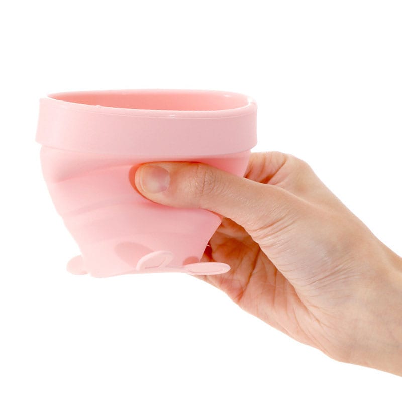 Fasola Pink Rabbit Design Portable Foldable Silicone Collapsible Camping Cup 170ml X 2Pack