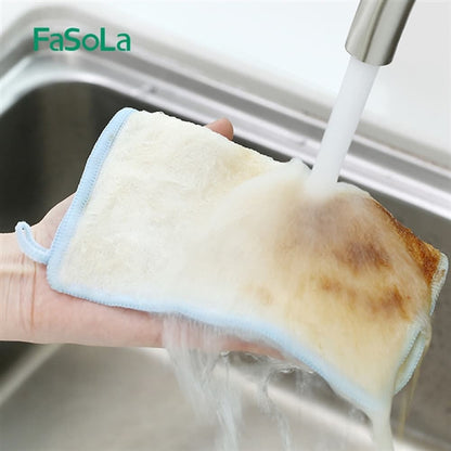 Fasola Blue Double Layer Kitchen Household Bamboo Fiber Cleaning Cloth Cleaning Rag Cleaning Towels 18 X 23cm X4Pack