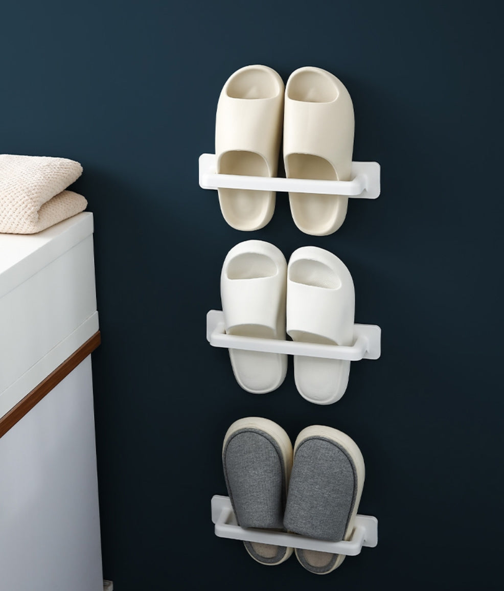 Fasola White WallMounted Adhesive Plastic Shoe Slipper Rack for Bathroom Shoes Storage Holder 29.5 X 5.8 X 6.9 cm X3Pack