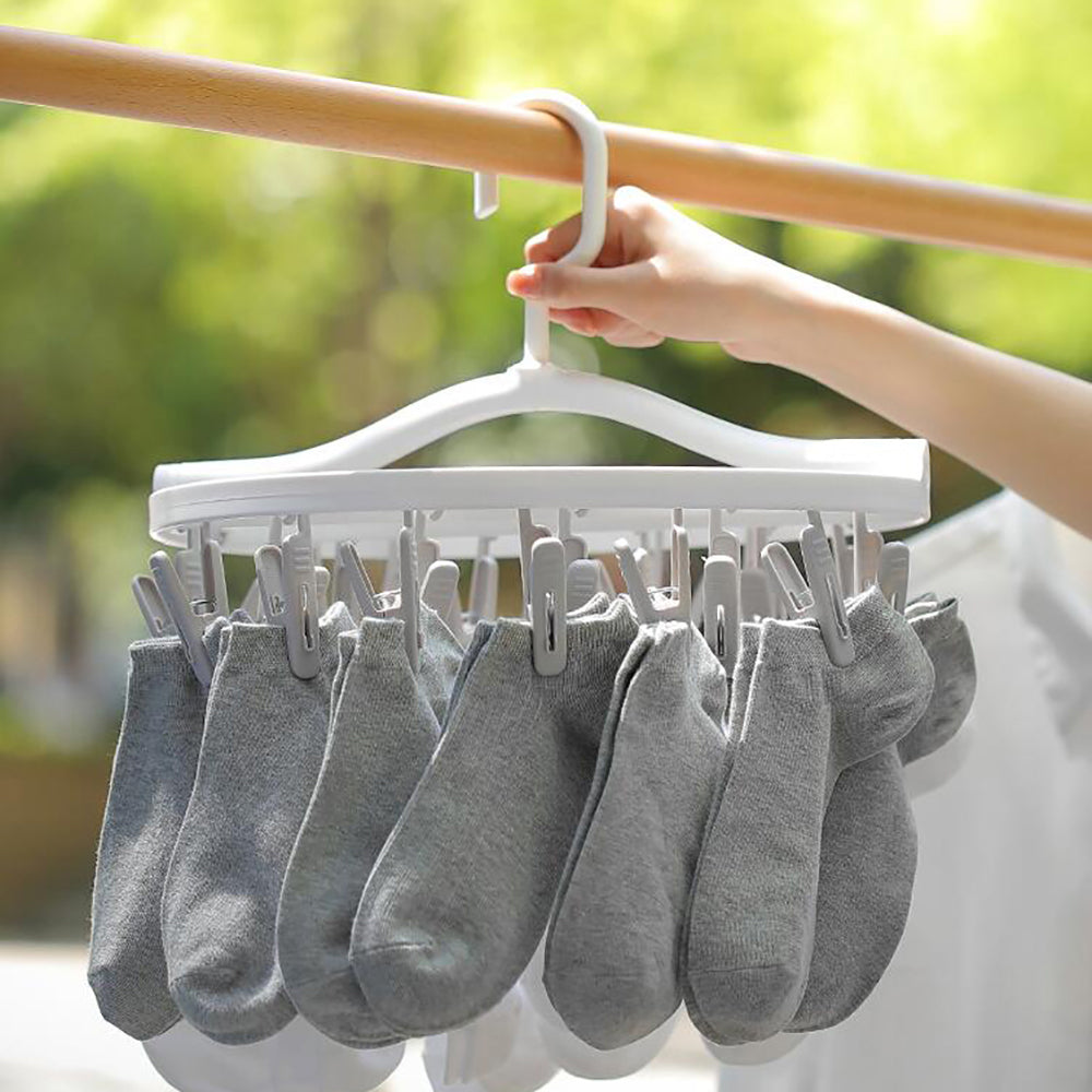 Fasola Home MultiClip Round Grey PP Hanging Laundry Drying Rack with 24 Clips for Socks and Underwears  4Pack