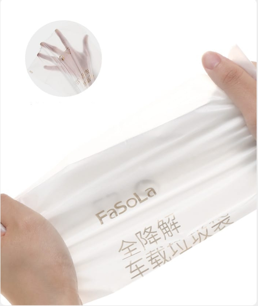 Fasola Fully Biodegradable Car Garbage Bag Trash Bag White 25*31cm 5pcs In X3Pack