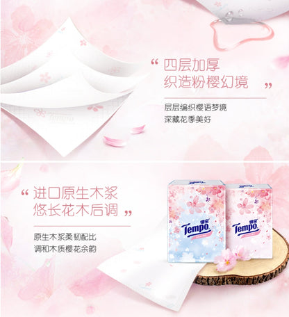 Tempo Mini Travel Pocket Tissue Paper Tissue Cleaning Tissue Cherry Blossom Scent 7 Sheets 12 Packs X4Pack