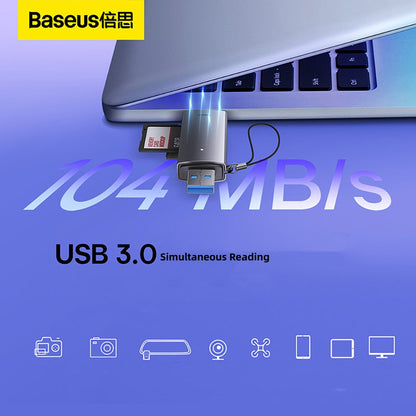 Baseus USB A & Type-C to SD/TF Card Reader Adapter Grey X4Pack