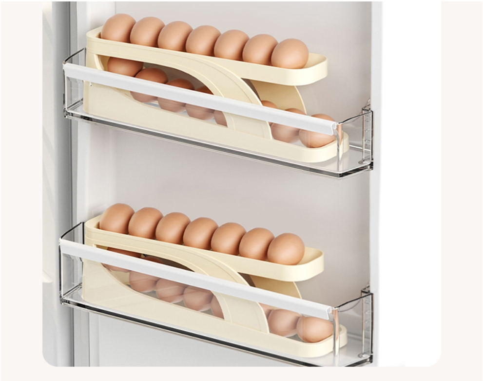 Fasola Slide Egg Storage Box Space-Saving Egg Dispenser Holder Fridge Egg Rack Off-White X2Pack