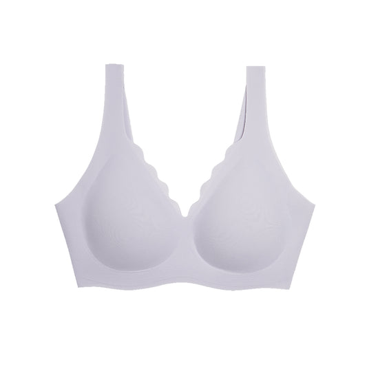 Ubras Deep V Ruffle Neck Women's 18-Hour Ultimate Lift & Support Wireless Full-Coverage Bra Bra Tank Top Style in Soft Grey Purple X1pack