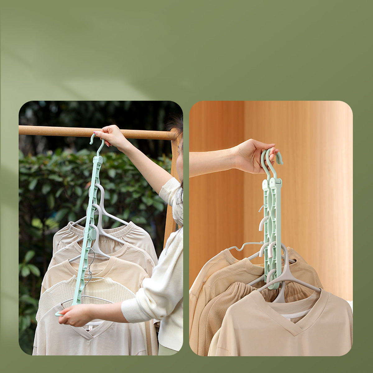 Fasola Green Foldable Space Saving Clothes Hangers Collapsible Clothes Drying Rack with 12 Holes 4Pack