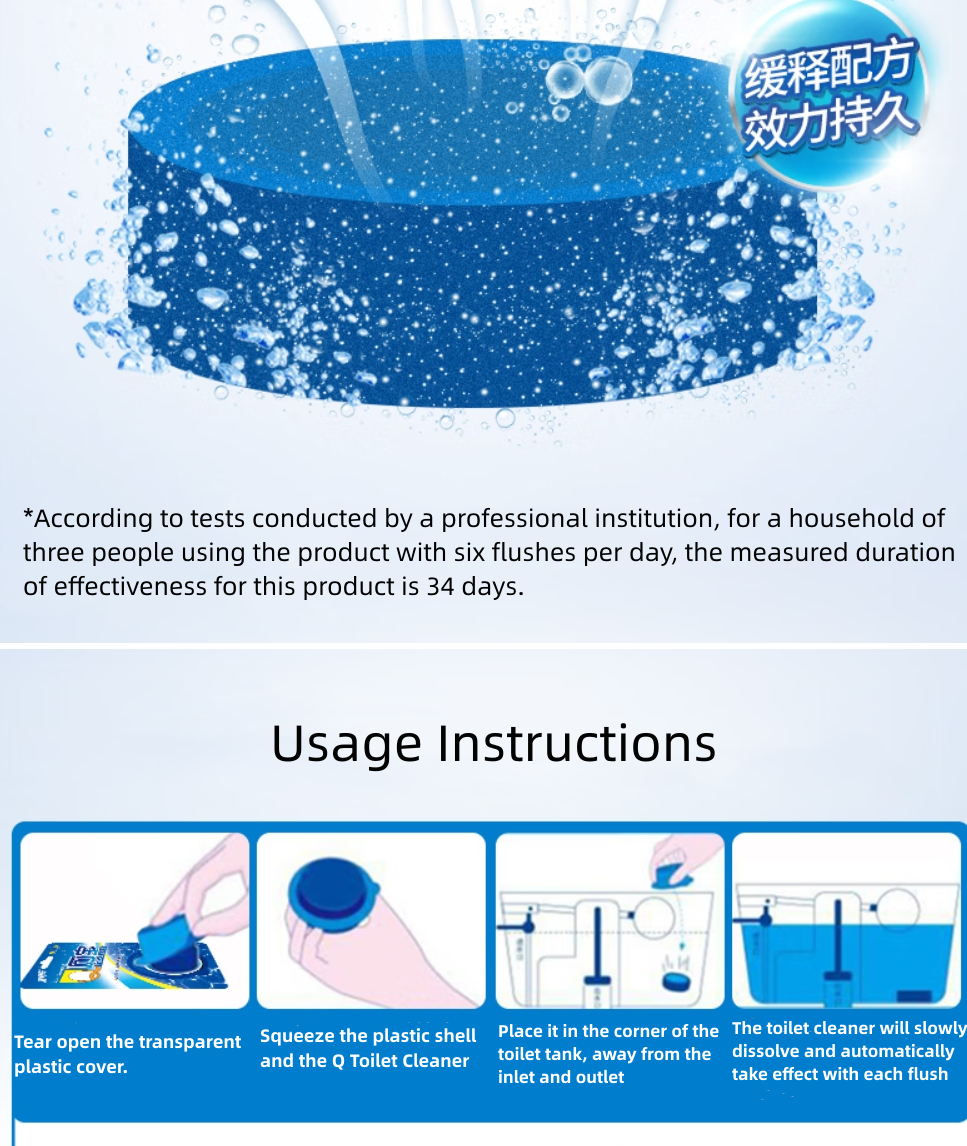 Blue Moon Q Toilet Cleaner Automatic Flush Blocks Toilet Tablets Toilet Bowl Cleaner 50g*3pcs X2Pack