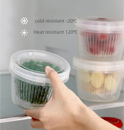 Fasola Fruit Produce Saver Food Storage Containers with Removable Drain Colanders Vegetable Fresh Keeper Set X4Pack